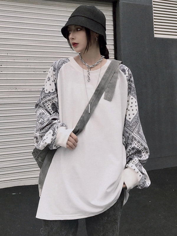 Hip-Hop Cashew Flowers Roomy Long Sleeve T-Shirt Tops