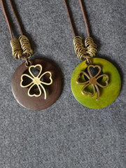 Vintage Wood Four Leaf Clover Necklace