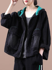 Loose Splicing Denim Hoodie Outwear