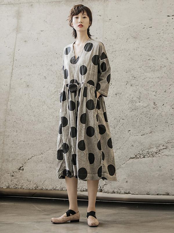 Loose Polka-dot Hemline Midi Dress