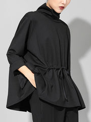 Batwing Sleeves Cropped High Neck Blouse