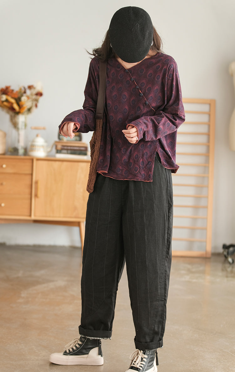 Retro Plate Button Slash Irregular T-Shirt
