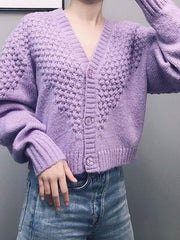 Purple Vintage Puff Sleeve V-Neck Outwear