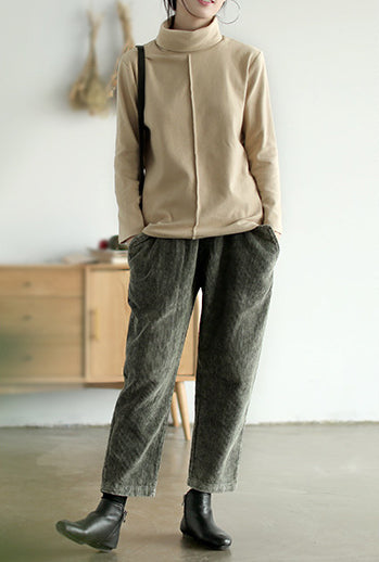 Simple Solid Color Turtleneck Long Sleeve T-Shirt