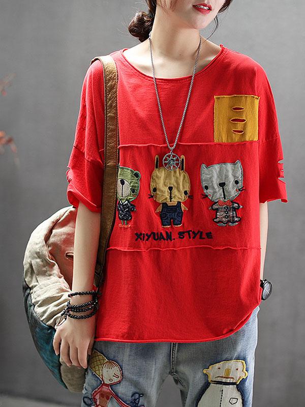 Loose Cotton Cartoon T-shirt