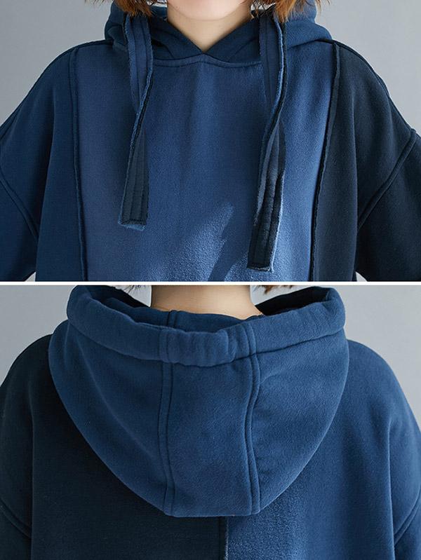 Loose Color-Block Velvet Long Hoodie