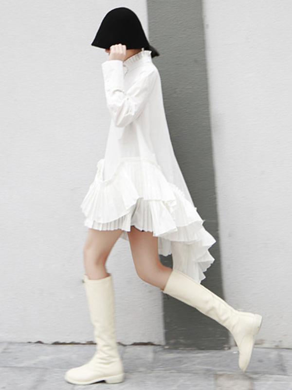 Loose Stand Collar Ruffled Retro Shirt