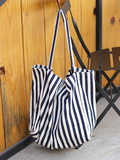 Simple Striped Canvas Shoulder Bag