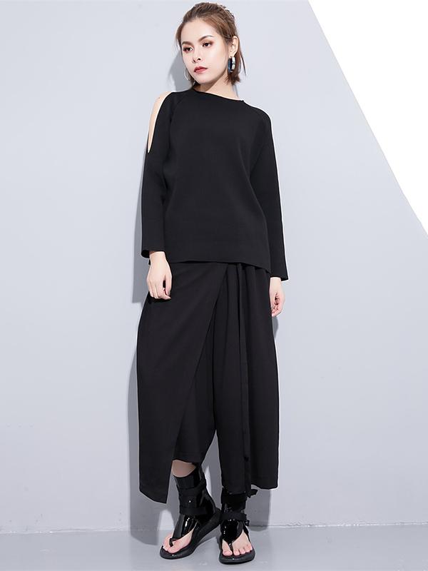 Black Loose Casual Pants Lace-Up Wide Leg Pants