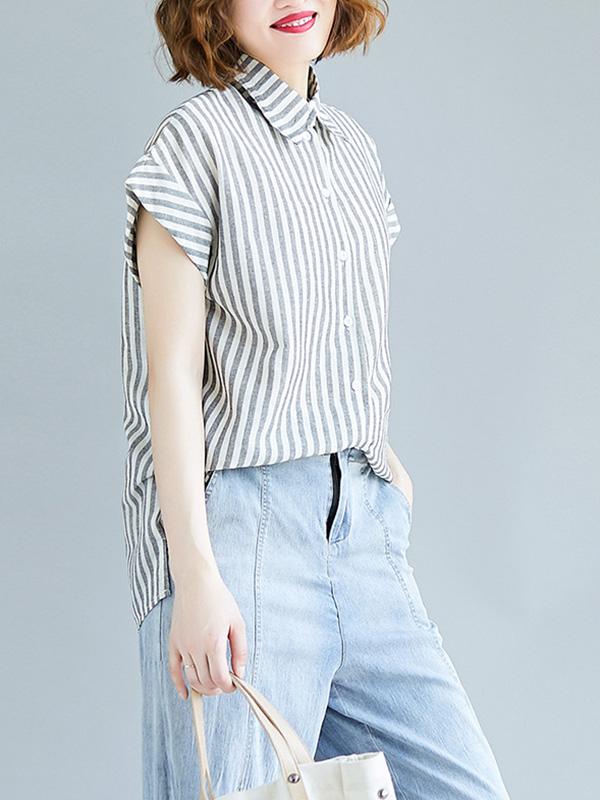 Loose Striped Short Sleeve Shirt