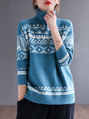 Vintage High Neck Crochet Knitted Sweater