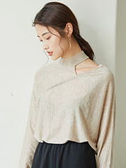 Half High Neck Thin Off-Shoulder Pullover Loose Bottoming Sweater