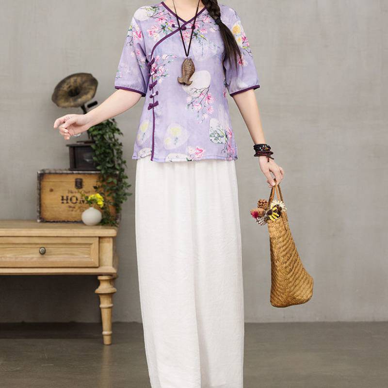 Retro Slouchy Plate Button Irregular T-Shirt