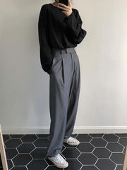 Comfortable Loose Grey Empire Suit Pants