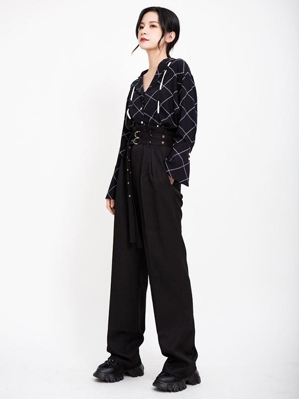 Casual Belted Mop-floor Wide Leg Pants