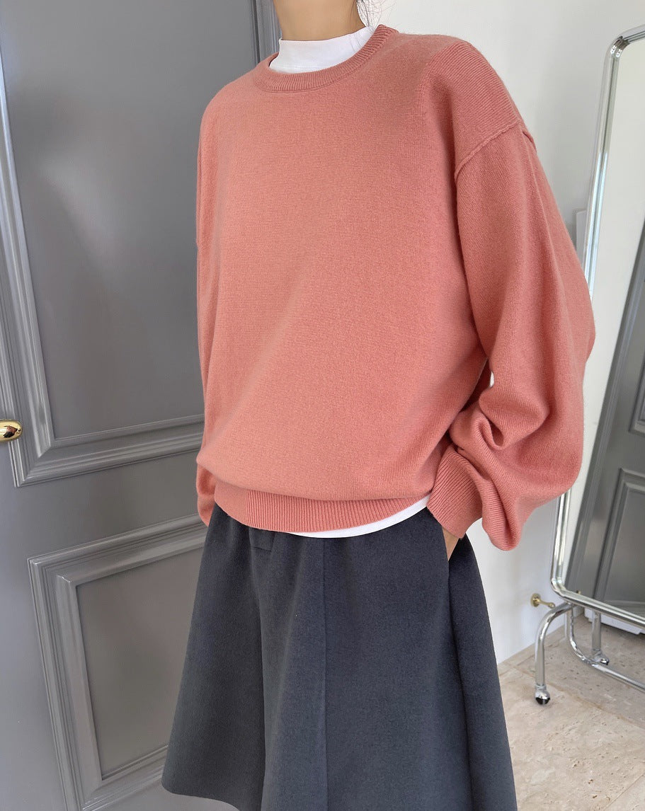 Round Neck Solid Color Pullover Wool Sweater