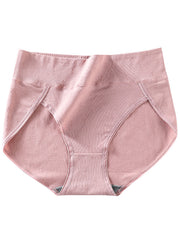 3Pcs Solid Color Breathable High Waist Antibacterial Panties