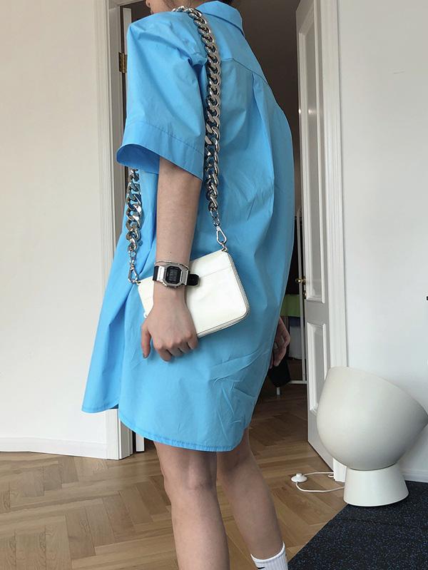 Original Solid Cropped Lapel Shirt Dress