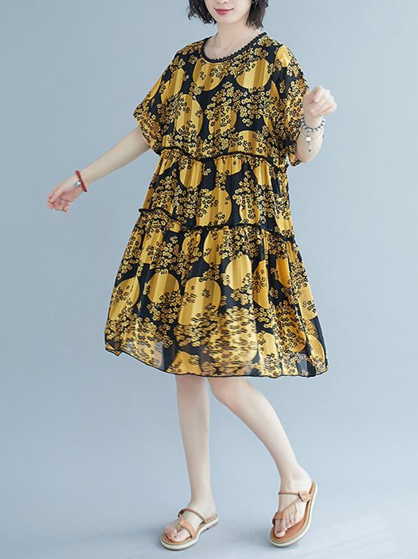 Loose Print Chiffon Dress