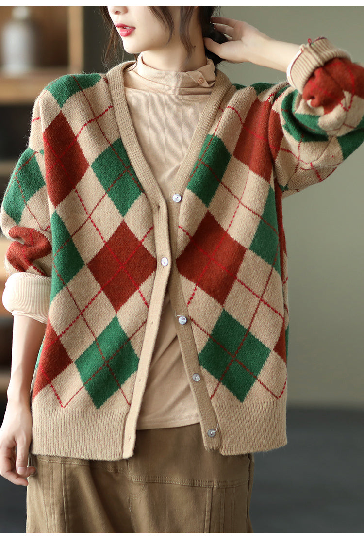 Retro Plaid Knitted Outwear