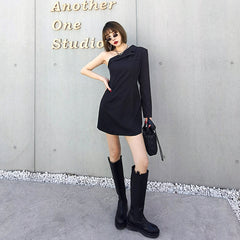 Women Striped One Shoulder Waist One Piece Dress
