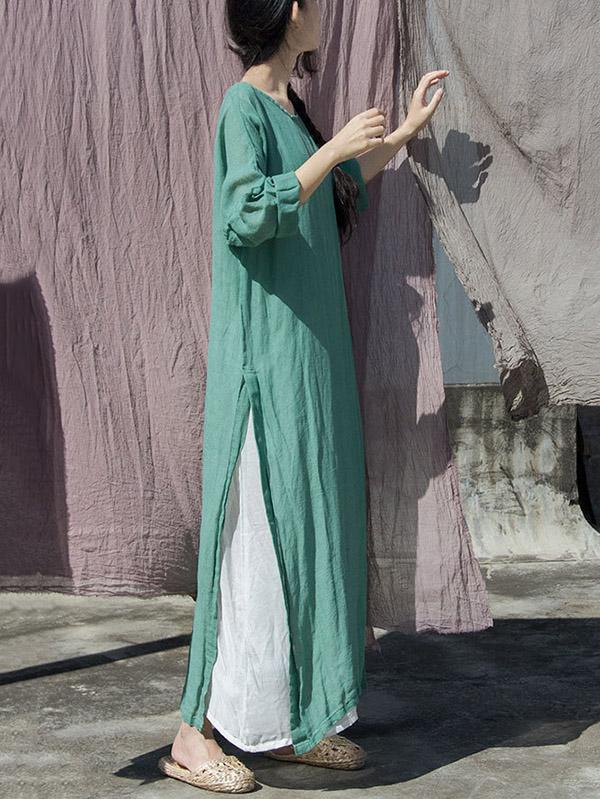 Vintage Solid Color Breathable Split-Side Dress