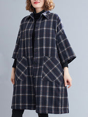 Women Retro Plaid Lapel Coat