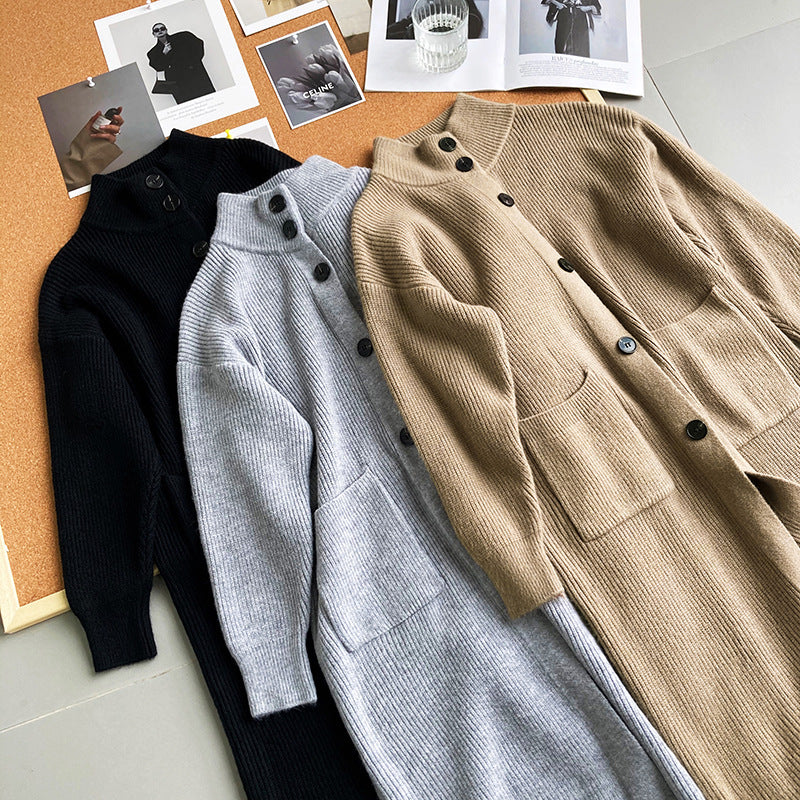 Retro Solid Thicken Knitted Midi Outwear