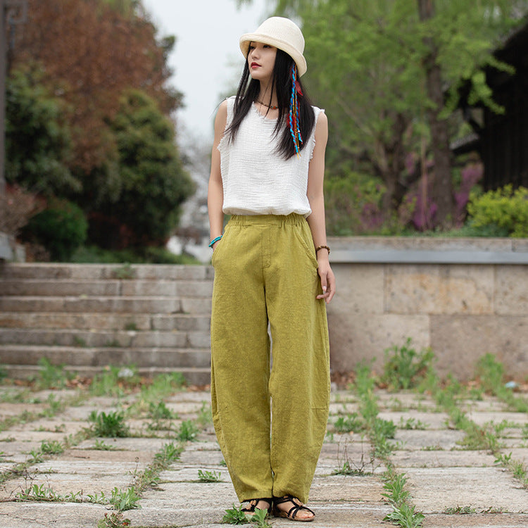 Retro Wide-Leg Pants With Elastic Waist