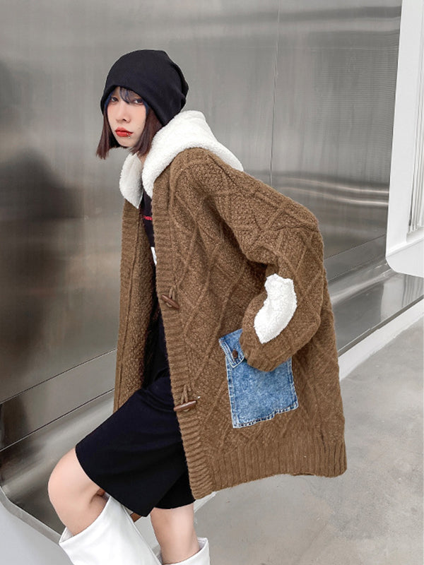 Casual Loose Knitted Hooded Jacket With Big Pocket