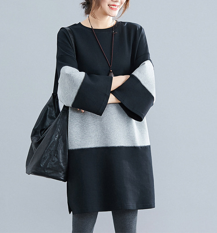 Large Size Stitching Loose Padded Sweater Dress