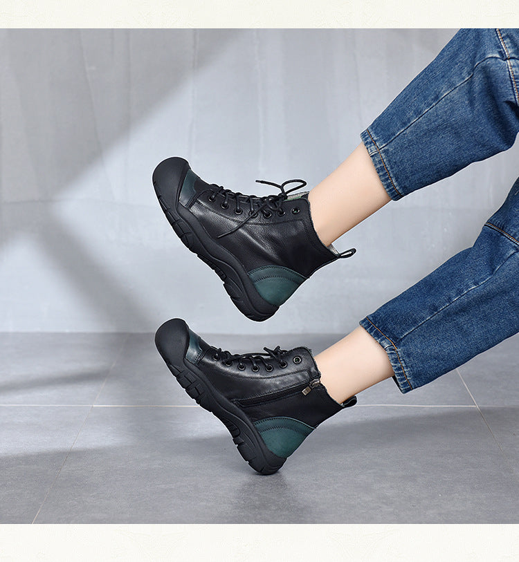 Retro Color-Block Platform Ankle Boots