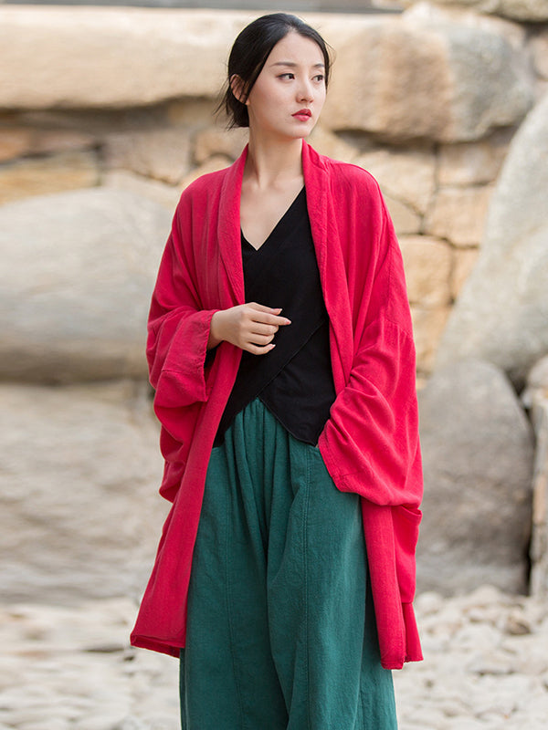 Casual Loose Batwing Sleeves Solid Color Outerwear