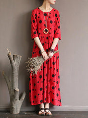 Loose Simple Polka-Dot Cotton Long Dress