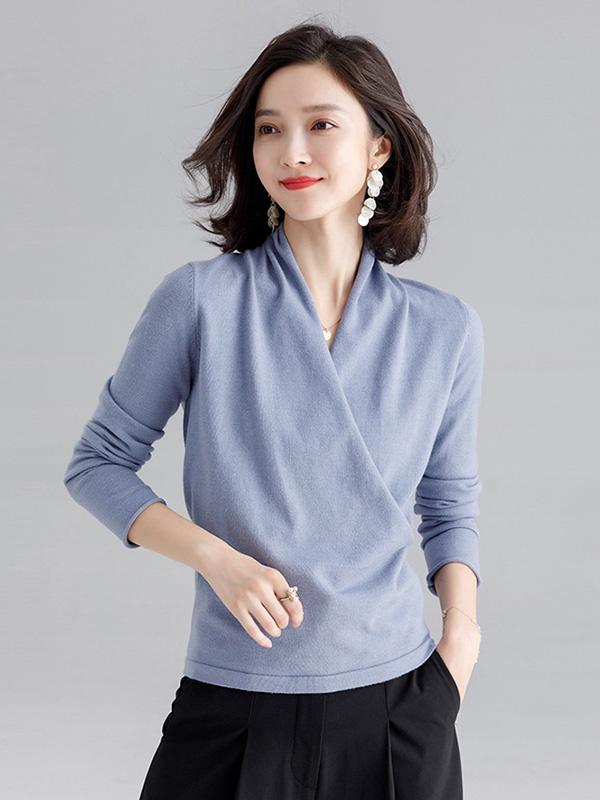 Cross V-Neck Solid Knitting Sweater