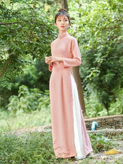 Pink Zipped Split-side Long Ao Dai Cheongsam Dress