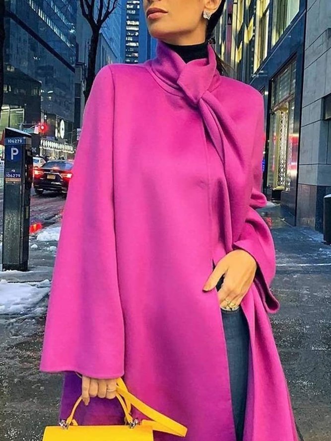 Long Sleeves Loose Solid Color Outerwear Woolen Coat