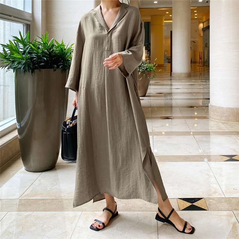 Loose Solid Color Shirt Dress
