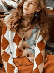 Asymmetric Plaid Knit Cashmere Sweater Coat