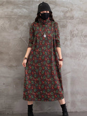 Vintage Casual  Floral Printed Midi Dress