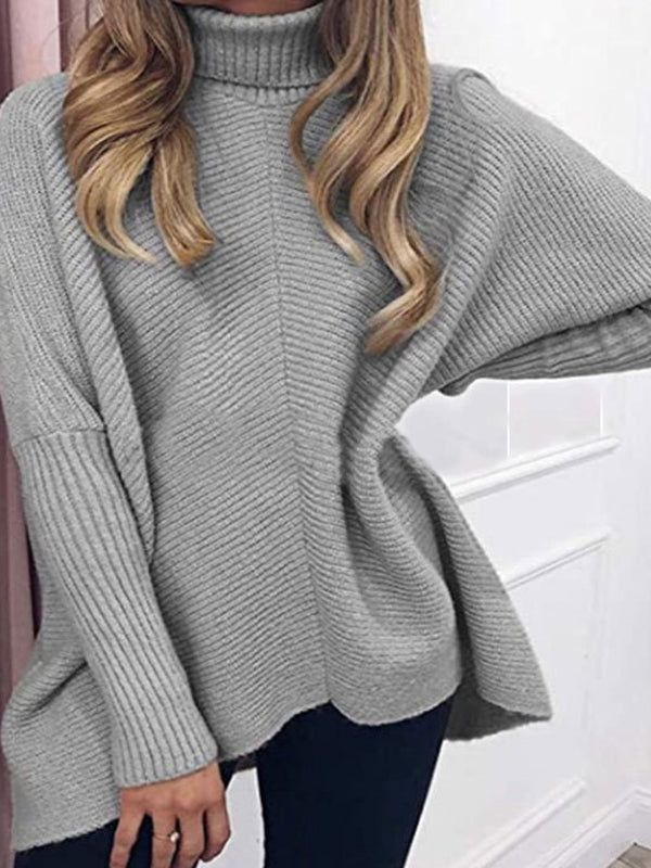 Casual Solid Color High Collar Pullover Sweater