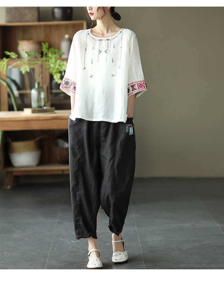 Retro Loose Embroidered T-Shirt