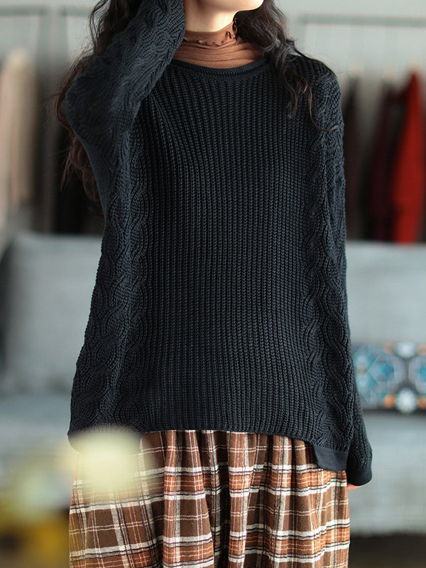 Solid Loose Round-Neck Sweater