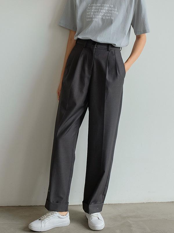 Solid Color Loose Straight Leg Pants