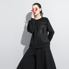 Women Zipper Decoration Stitching Sweatshirt