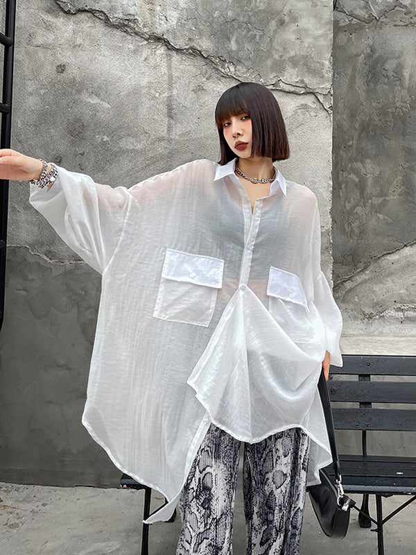 See Through Big Pocket Bat Loose Shirt
