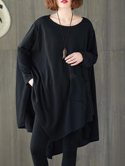 Loose Black Cropped Solid Long Sleeve T-Shirt