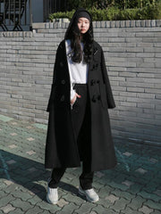 Black Button Split-side Long Overcoat