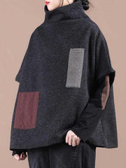 Loose Plaid Splicing High-Neck Sweatshirt