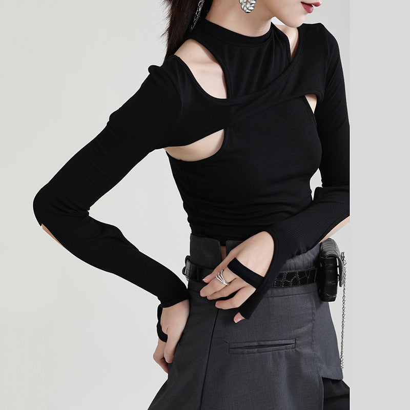 Hollow Cut Short T-Shirt Women's Slim Top